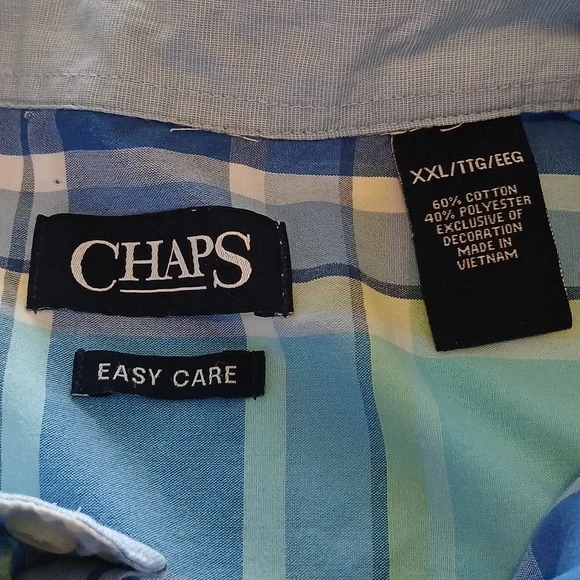Chaps XXL Men's Blue Plaid Button down, short sleeved Shirt - Picture 2 of 5